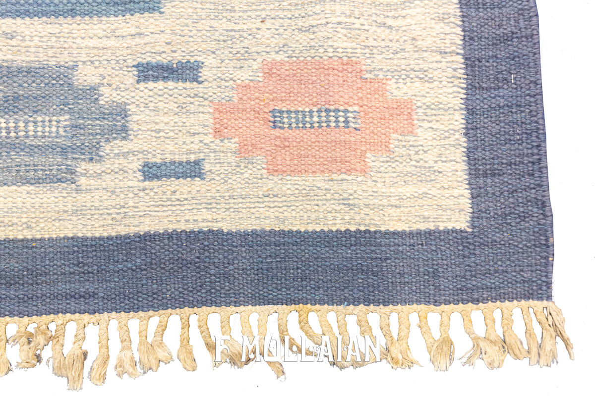 Rollakan Swedish Flat-weaver Rug Blue/Beige n°:669861